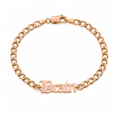 14K Gold Mini Nameplate Bracelet ~ Old English Font