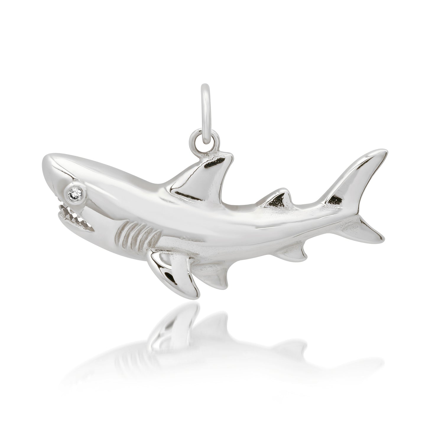 14K Gold Shark Pendant with Diamond Eye