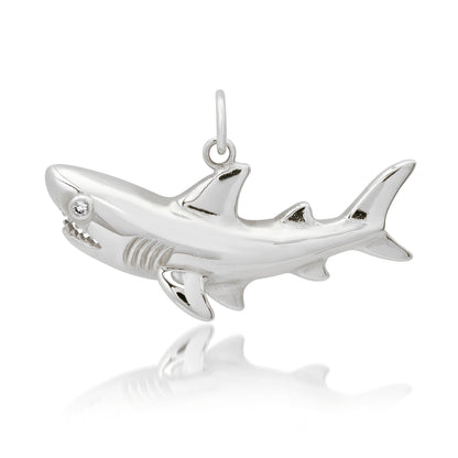 14K Gold Shark Pendant with Diamond Eye