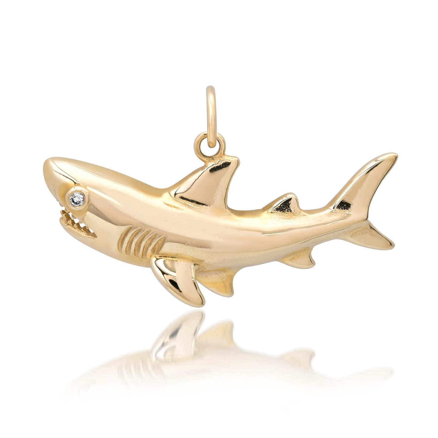 14K Gold Shark Pendant with Diamond Eye