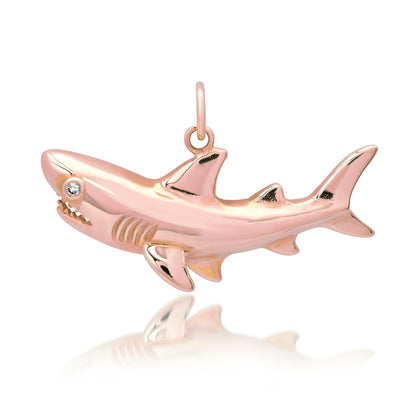 14K Gold Shark Pendant with Diamond Eye