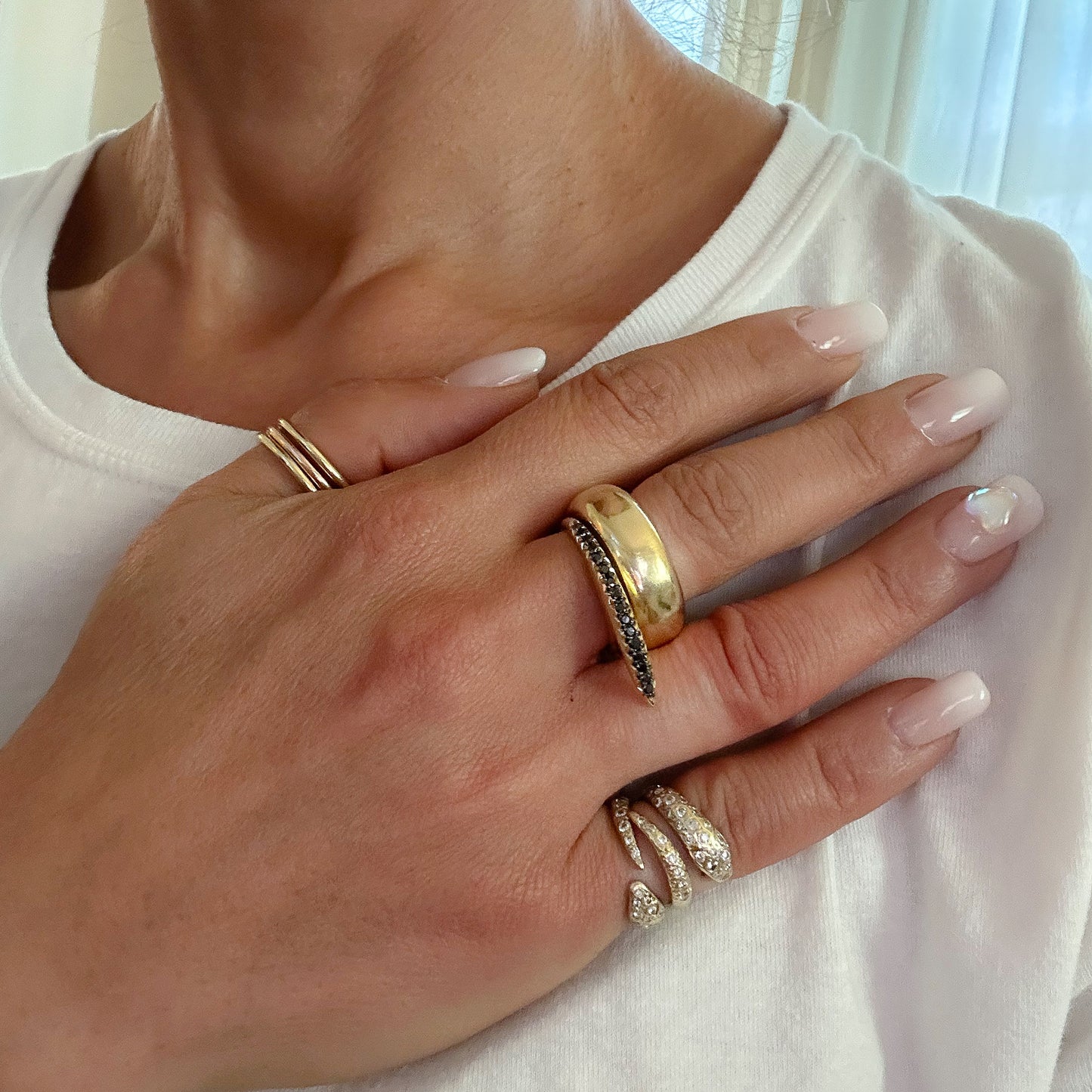 14K Gold Black Diamond Pavé Shark Fin Ring