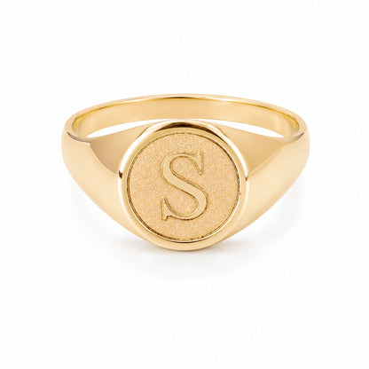 14K Gold Raised Initial Letter Signet Ring