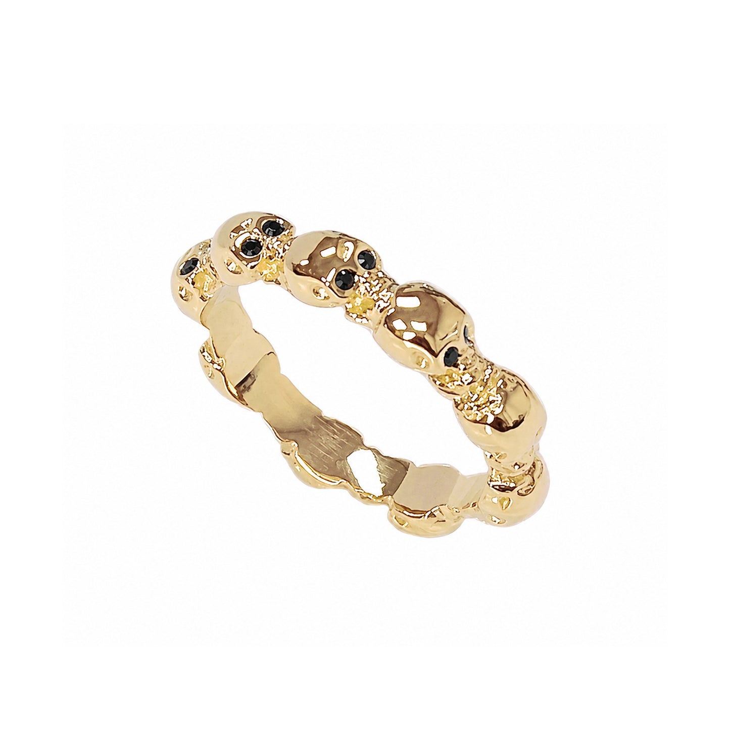14K Gold Black Diamond Eternal Skulls Ring