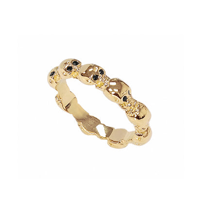 14K Gold Black Diamond Eternal Skulls Ring