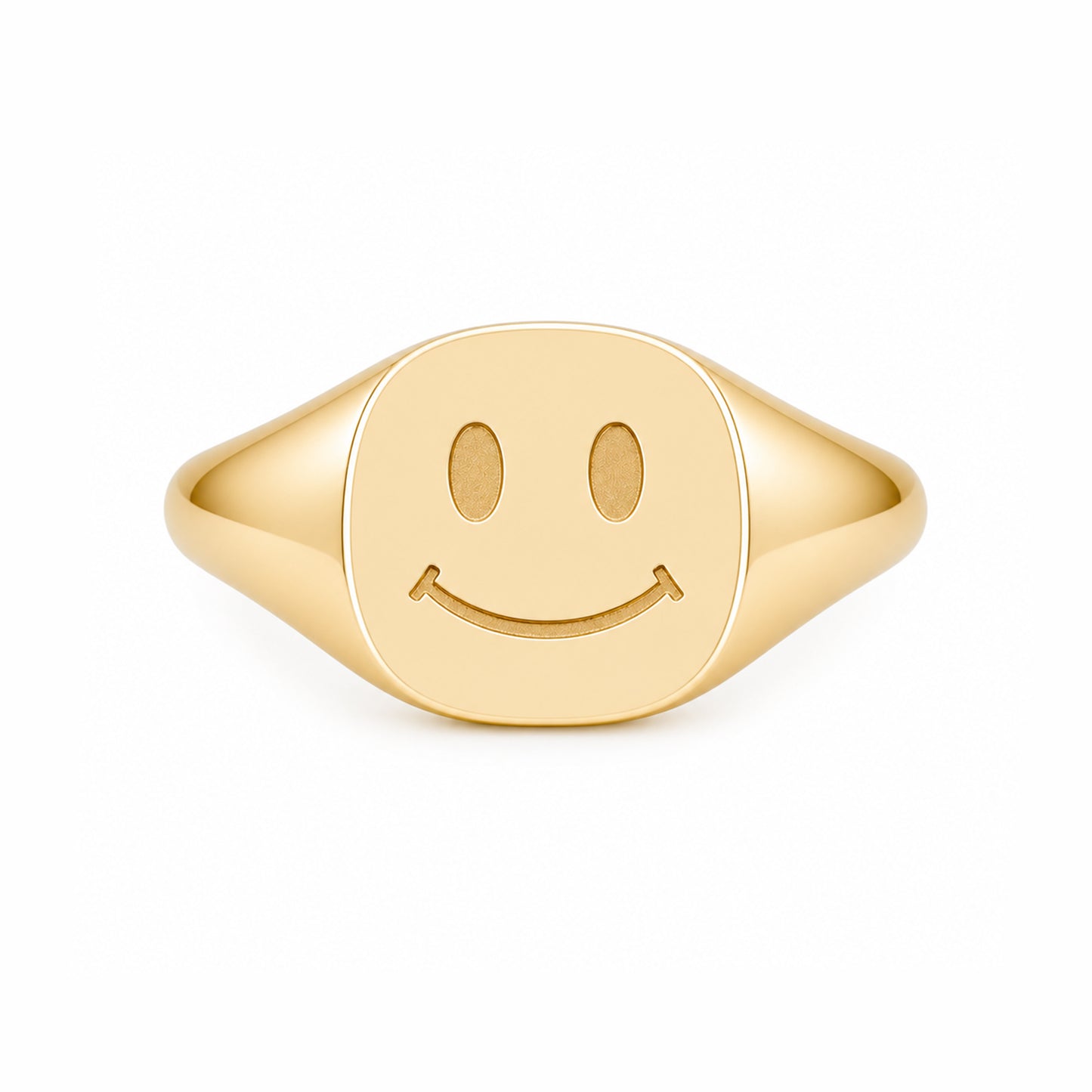 14K Gold Smiley Face Signet Ring