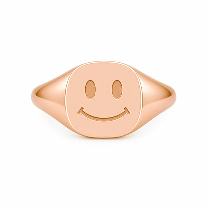 14K Gold Smiley Face Signet Ring
