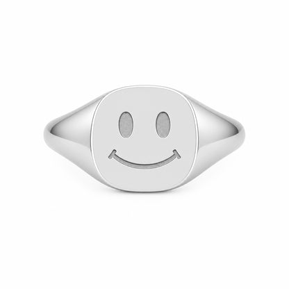 14K Gold Smiley Face Signet Ring
