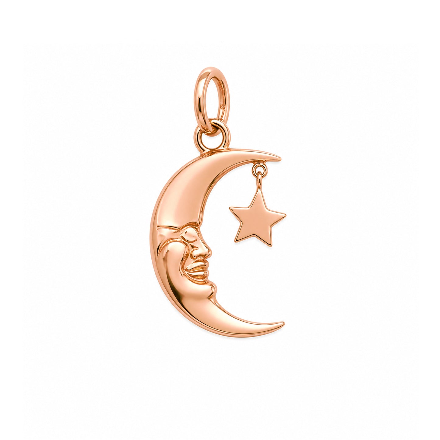 14K Gold Celestial Smiling Crescent Moon Pendant