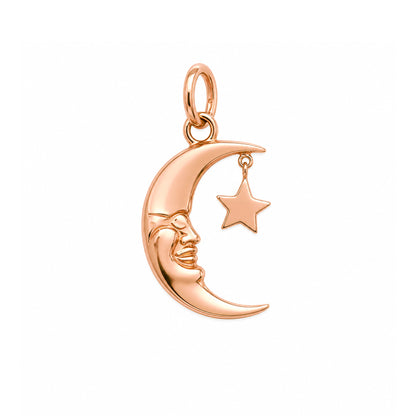 14K Gold Celestial Smiling Crescent Moon Pendant
