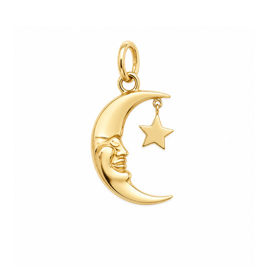 14K Gold Celestial Smiling Crescent Moon Pendant