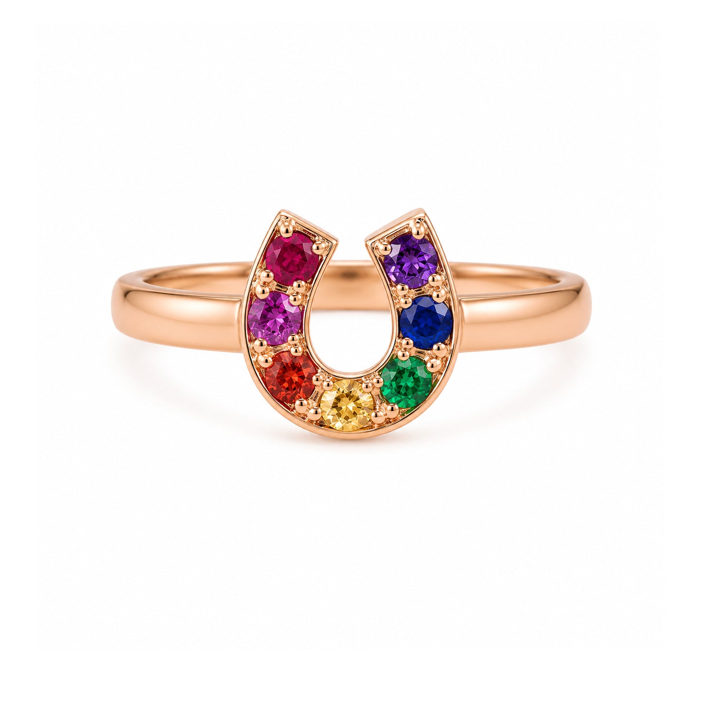 14K Gold Pavé Rainbow Horseshoe Ring