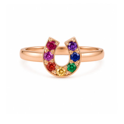 14K Gold Pavé Rainbow Horseshoe Ring