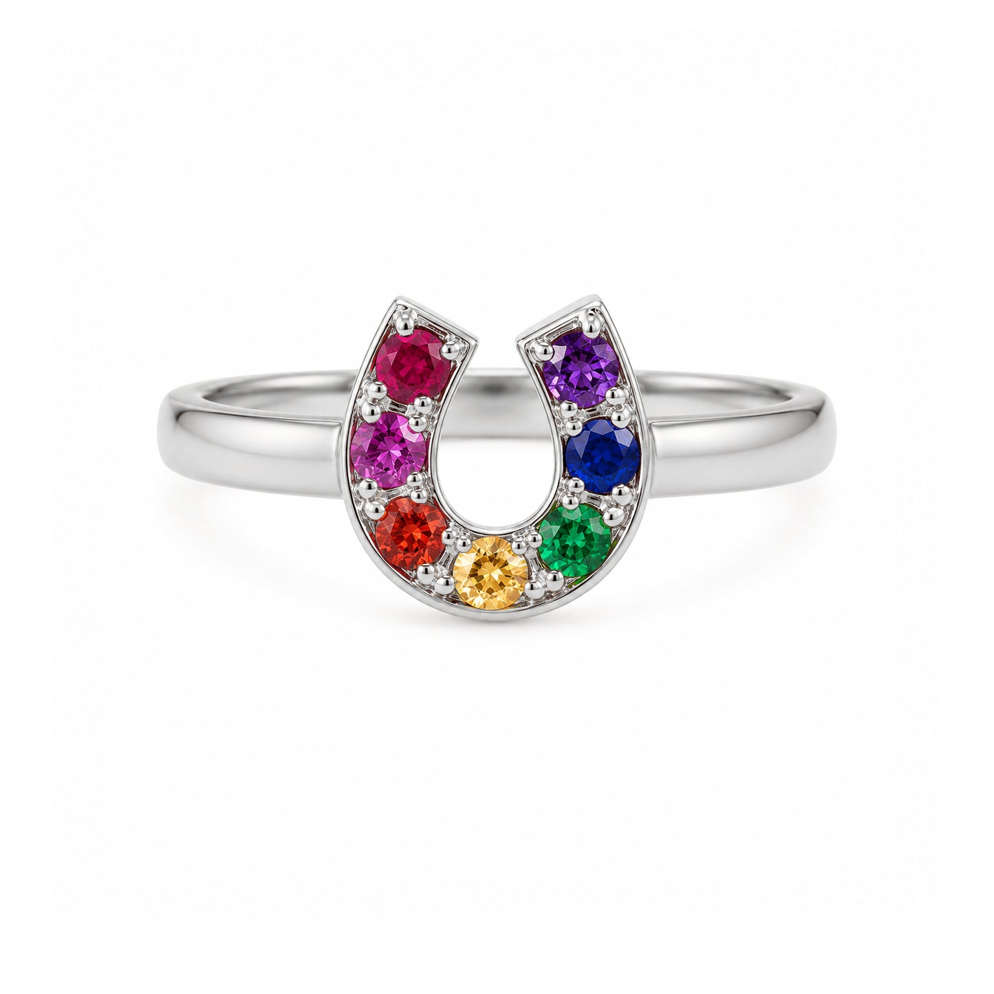 14K Gold Pavé Rainbow Horseshoe Ring