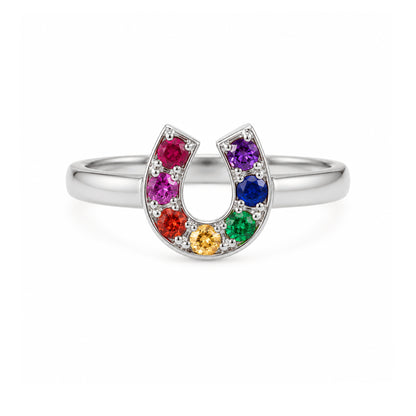 14K Gold Pavé Rainbow Horseshoe Ring