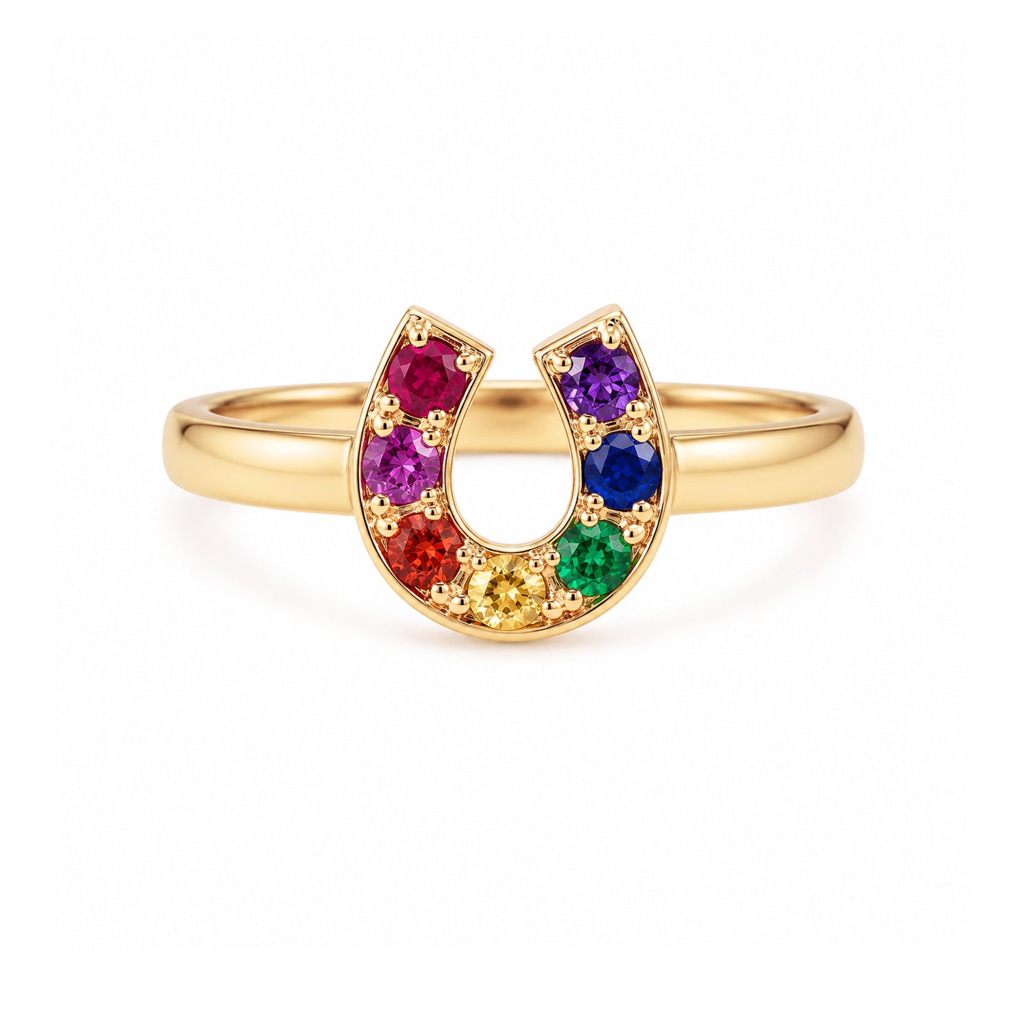14K Gold Pavé Rainbow Horseshoe Ring