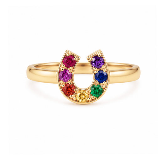 14K Gold Pavé Rainbow Horseshoe Ring