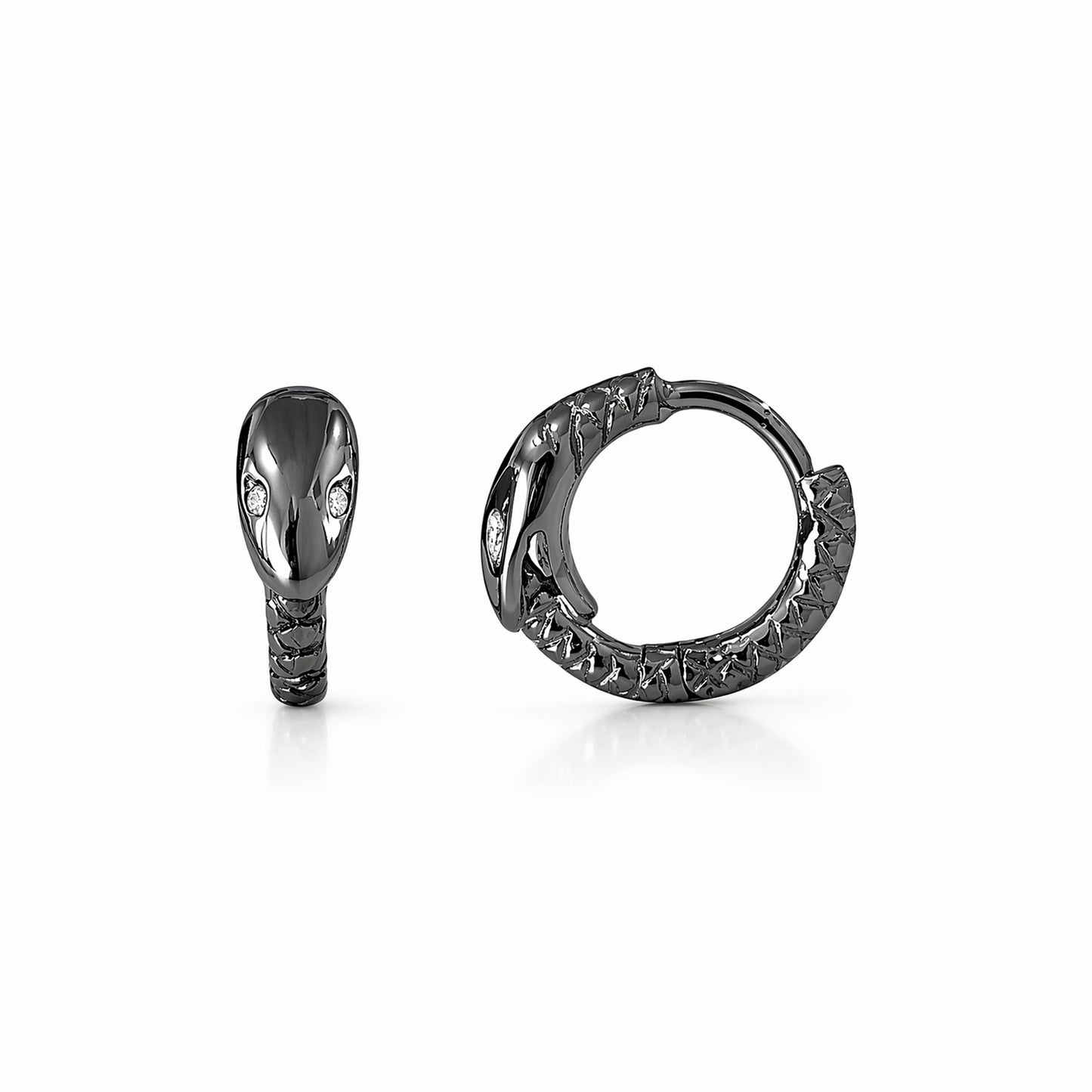 14K Gold Ouroboros Snake Huggie Hoop Earrings ~ Small Size