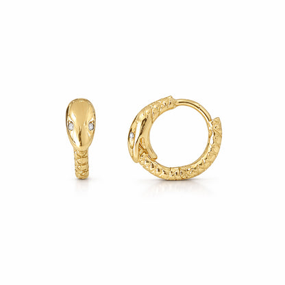 14K Gold Ouroboros Snake Huggie Hoop Earrings ~ Small Size
