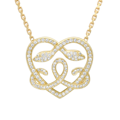 14K Gold Pavé Diamond Ouroboros Heart Pendant