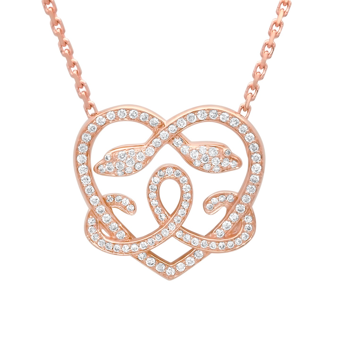 14K Gold Pavé Diamond Ouroboros Heart Pendant