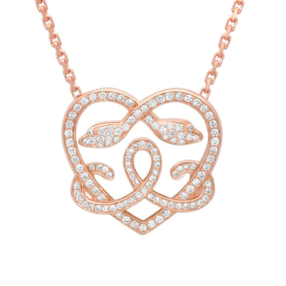 14K Gold Pavé Diamond Ouroboros Heart Pendant