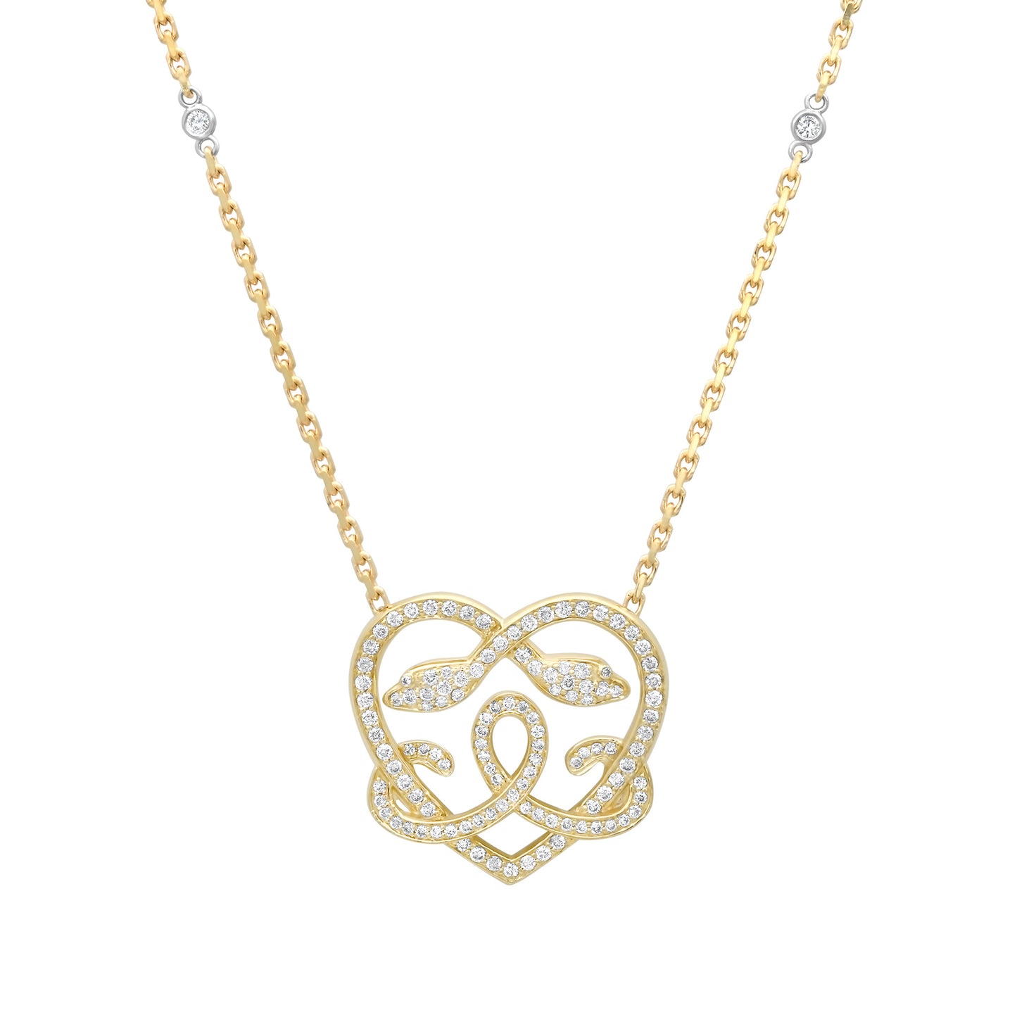 14K Gold Pavé Diamond Ouroboros Heart Pendant