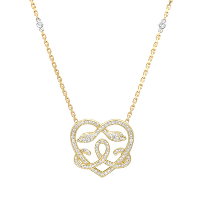 14K Gold Pavé Diamond Ouroboros Heart Pendant