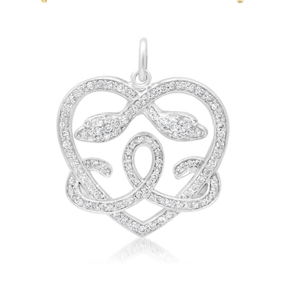 14K Gold Pavé Diamond Ouroboros Heart Pendant