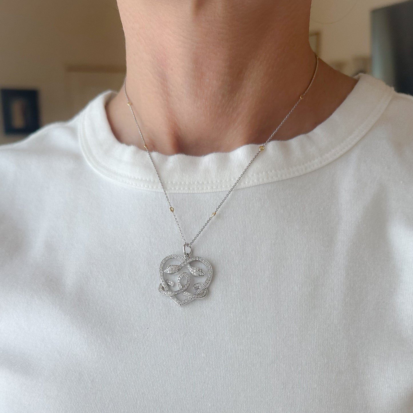 14K Gold Pavé Diamond Ouroboros Heart Pendant