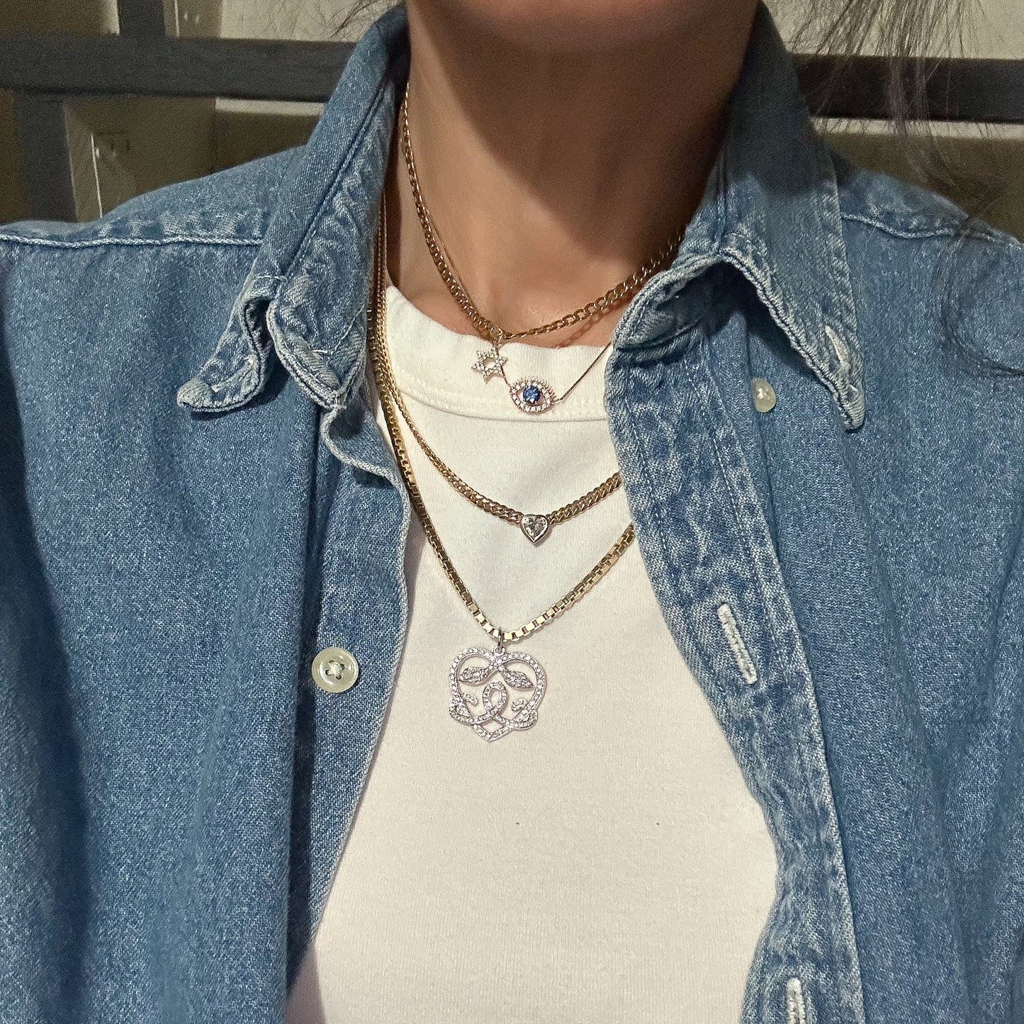 14K Gold Diamond Heart Solitaire Miami Cuban Link Chain Necklace