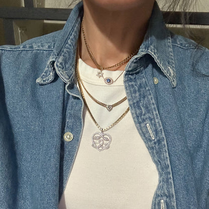 14K Gold Diamond Heart Solitaire Miami Cuban Link Chain Necklace