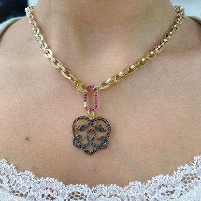 14K Gold Pavé Black Diamond & Ruby Ouroboros Heart Pendant
