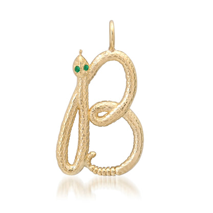 14K Gold Cursive Font Snake Initial Charm Pendant