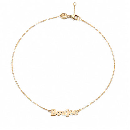 14K Gold Nameplate Charm Ankle Bracelet (Anklet) ~ Block Font