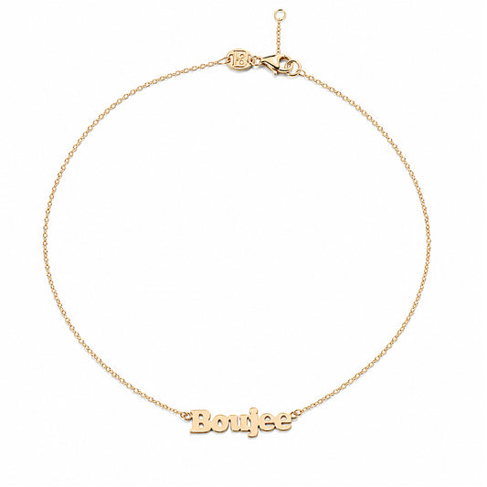 14K Gold Nameplate Charm Ankle Bracelet (Anklet) ~ Block Font