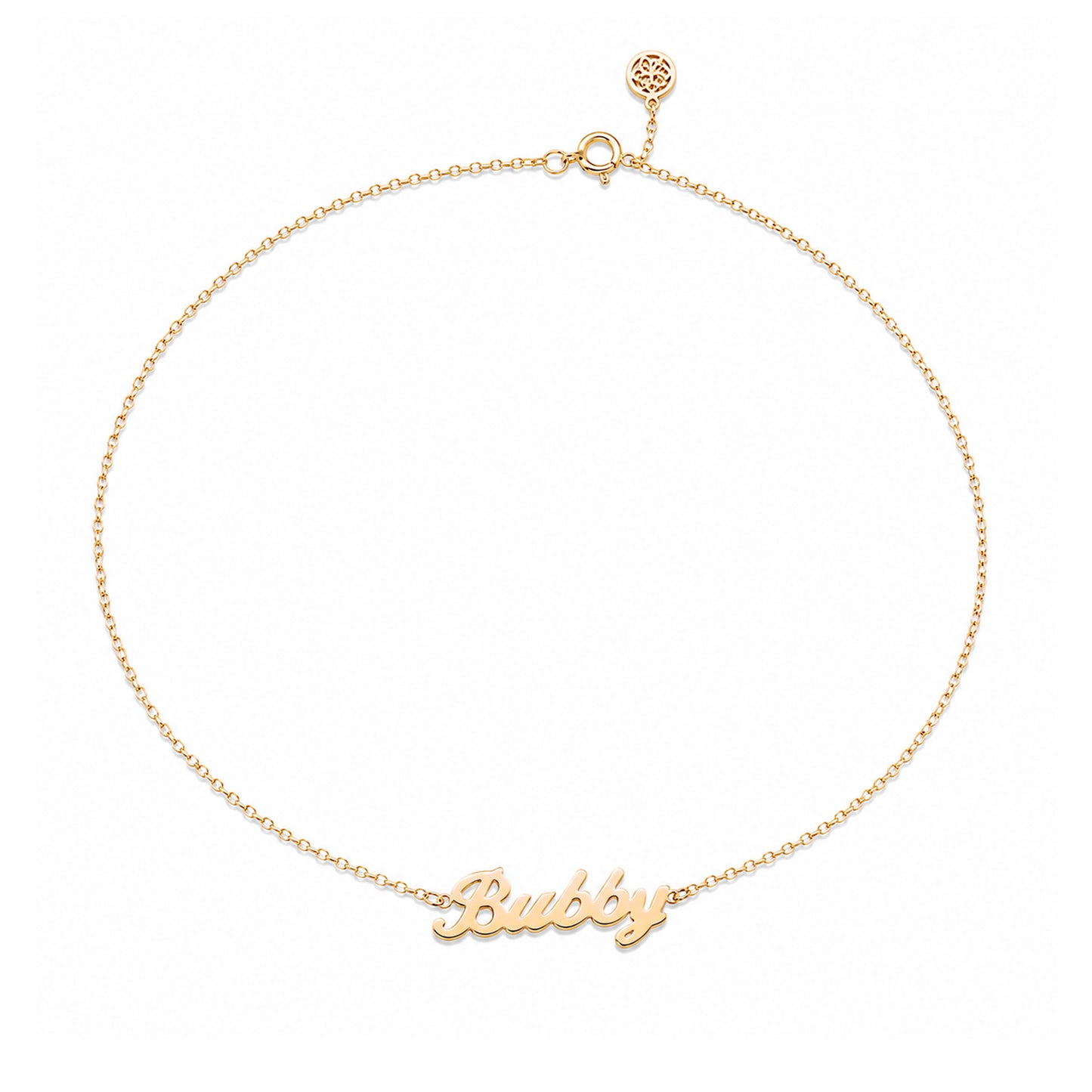 14K Gold Nameplate Charm Ankle Bracelet (Anklet) ~ Script Font