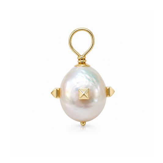 14K Gold Spike Studded Baroque Freshwater Cultured Pearl Pendant