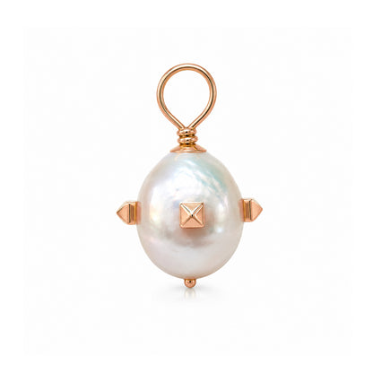 14K Gold Spike Studded Baroque Freshwater Cultured Pearl Pendant