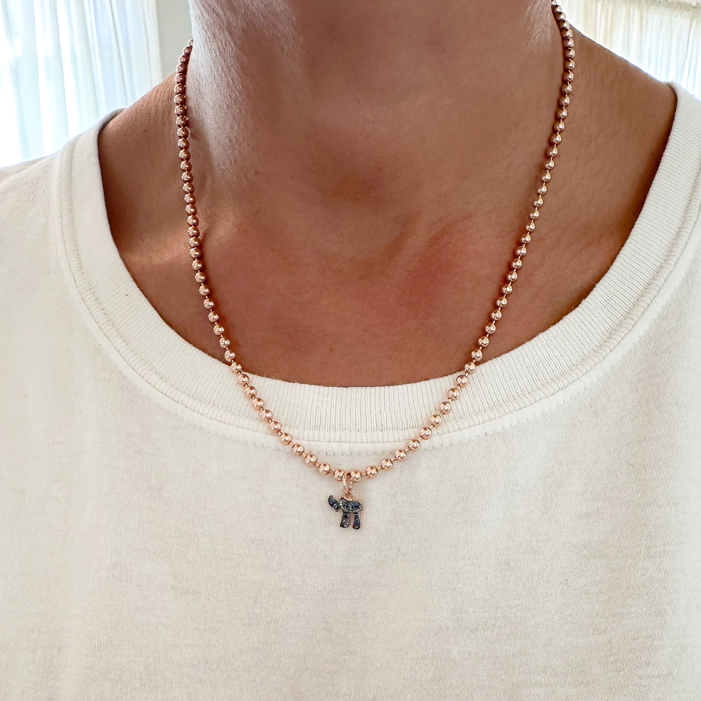 14K Gold Pavé Sapphire Hebrew Chai Charm Pendant