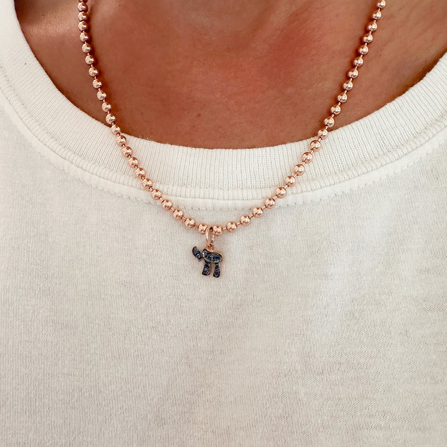 14K Gold Pavé Sapphire Hebrew Chai Charm Pendant