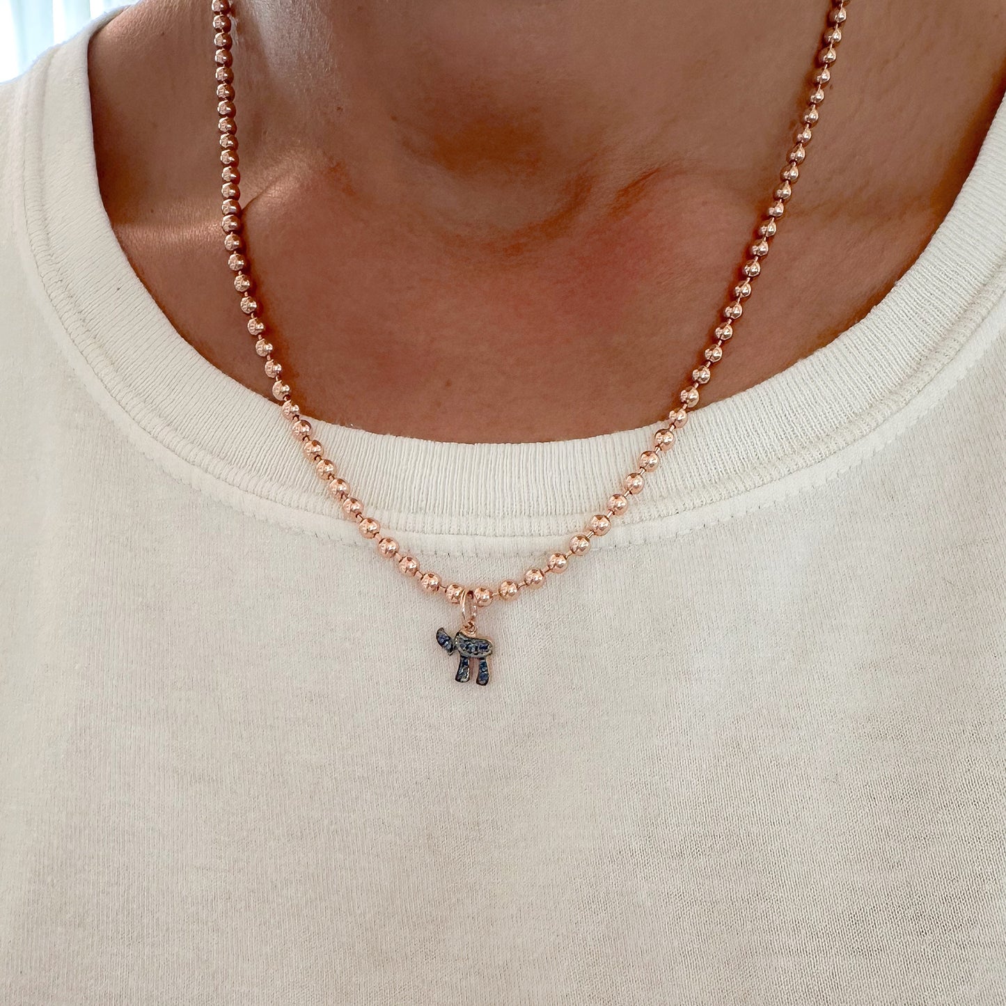 14K Gold Pavé Sapphire Hebrew Chai Charm Pendant