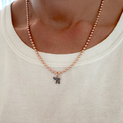 14K Gold Pavé Sapphire Hebrew Chai Charm Pendant