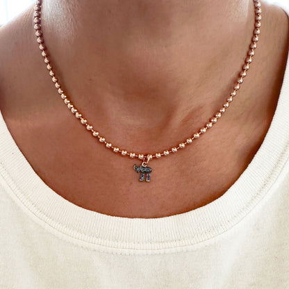 14K Gold Pavé Sapphire Hebrew Chai Charm Pendant