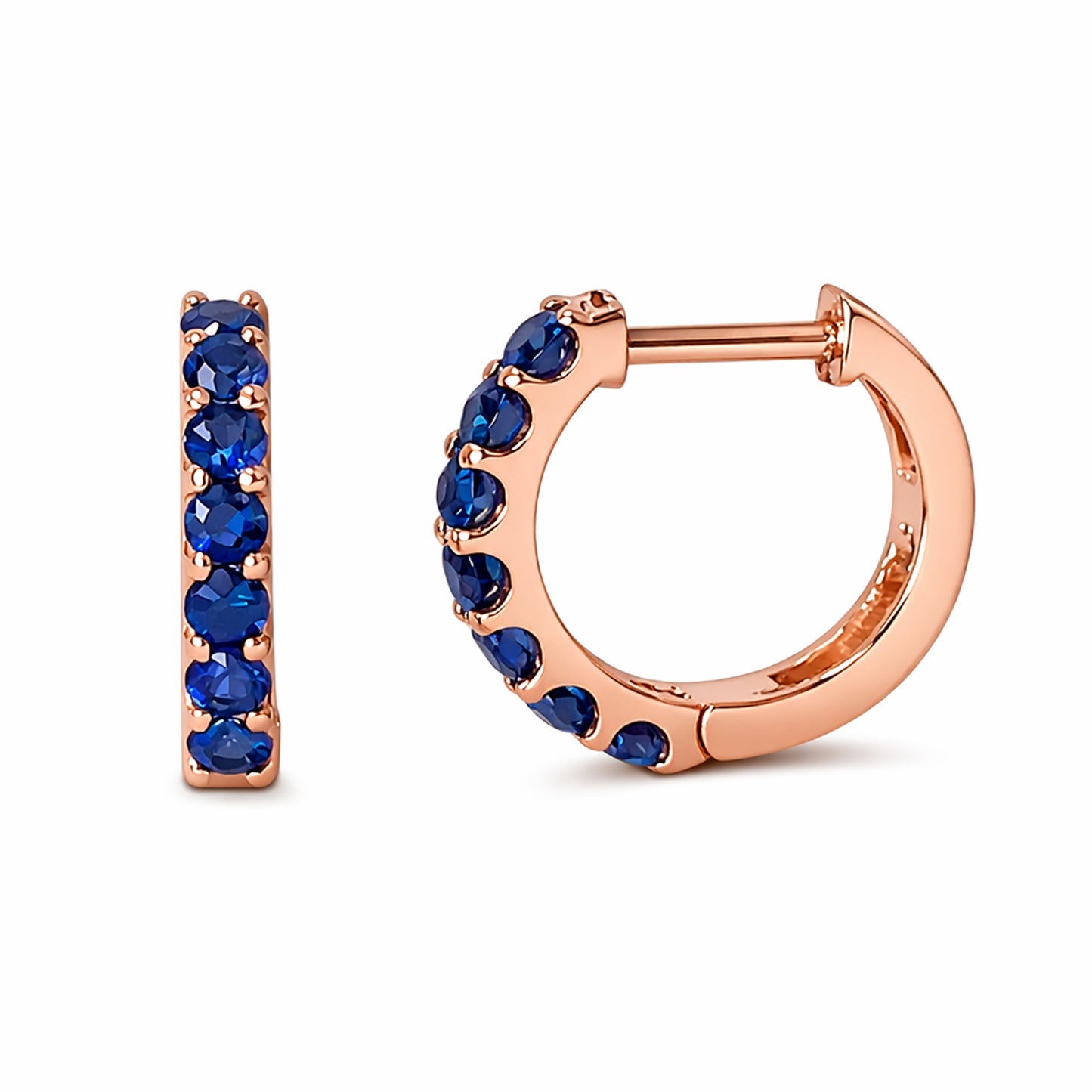 14K Gold Sapphire Thick Huggie Hoop Earrings (11.5mm x 8.25mm)