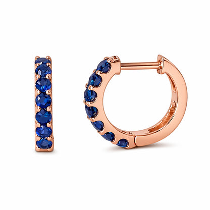 14K Gold Sapphire Thick Huggie Hoop Earrings (11.5mm x 8.25mm)
