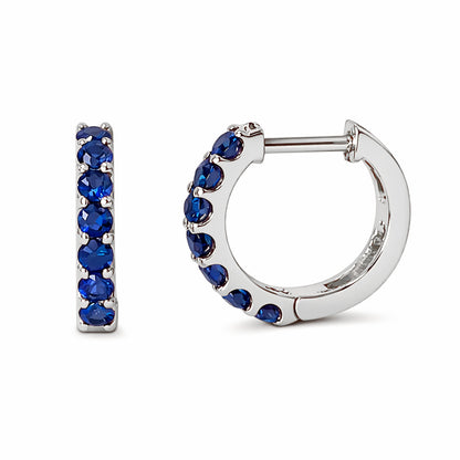 14K Gold Sapphire Thick Huggie Hoop Earrings (11.5mm x 8.25mm)