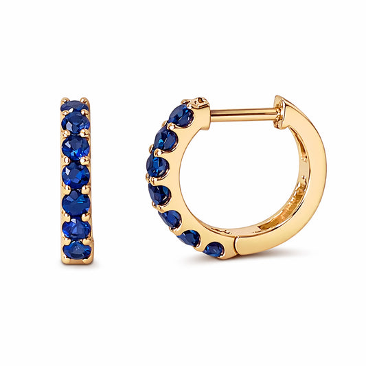 14K Gold Sapphire Thick Huggie Hoop Earrings (11.5mm x 8.25mm)