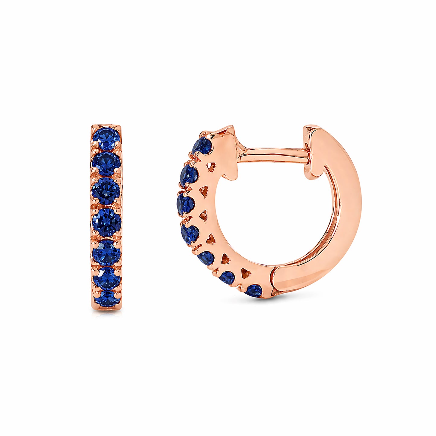 14K Gold Sapphire Thick Huggie Hoop Earrings (11mm x 6mm)