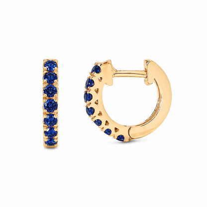 14K Gold Sapphire Thick Huggie Hoop Earrings (11mm x 6mm)